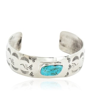 Nickel Navajo Handmade Certified Authentic Natural Turquoise Native American Bracelet 13067-1