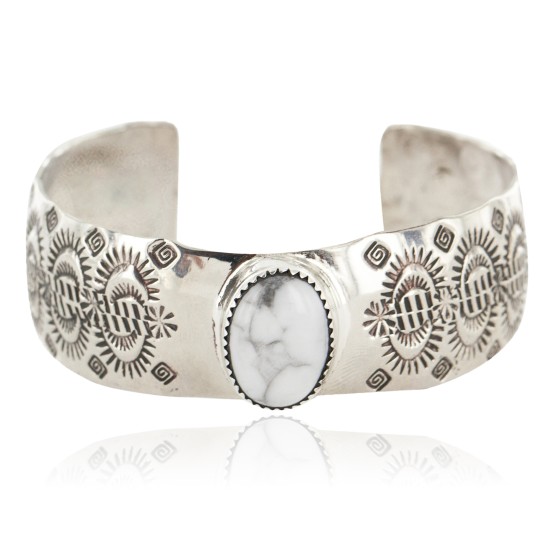 Nickel Navajo Handmade Certified Authentic White Howlite Native American Bracelet 13026-3