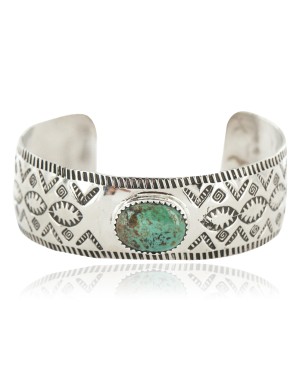 Nickel Navajo Mountain Handmade Certified Authentic Natural Navajo Turquoise Native American Bracelet 13026-6