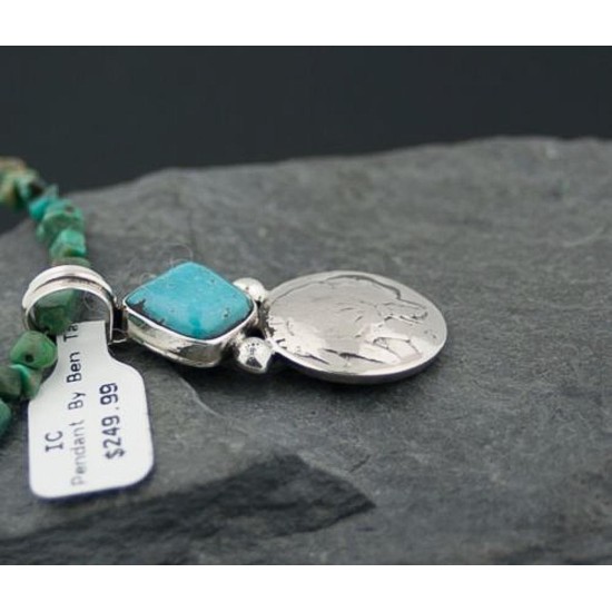 OLD Buffalo Coin Certified Authentic Handmade Navajo Native .925 Sterling Silver Turquoise Native American Necklace 390587164741