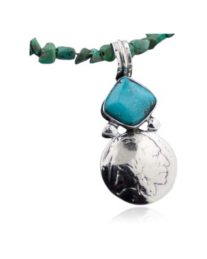 OLD Buffalo Coin Certified Authentic Handmade Navajo Native .925 Sterling Silver Turquoise Native American Necklace 390587164741