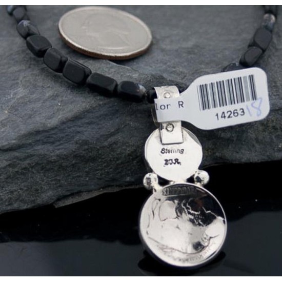 OLD Indian Head Buffalo Coin Certified Authentic Navajo .925 Sterling Silver Natural Turquoise and Black Onyx Native American Necklace 390587495461