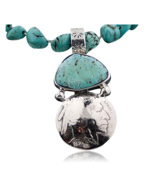 OLD Indian Head Coin Certified Authentic Navajo Native .925 Sterling Silver Turquoise Native American Necklace 370800540418