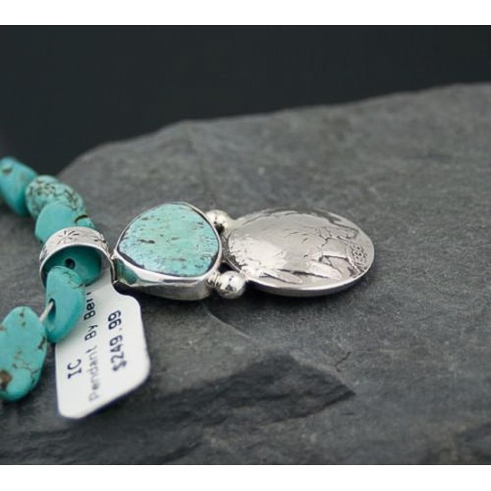 OLD Indian Head Coin Certified Authentic Navajo Native .925 Sterling Silver Turquoise Native American Necklace 370800540418