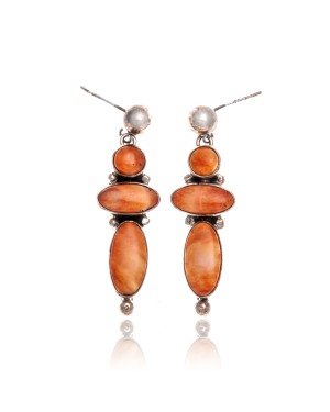 Orange Spiny Oyster .925 Starling Silver Certified Authentic Navajo Native American Handmade Post Earrings  18198-30
