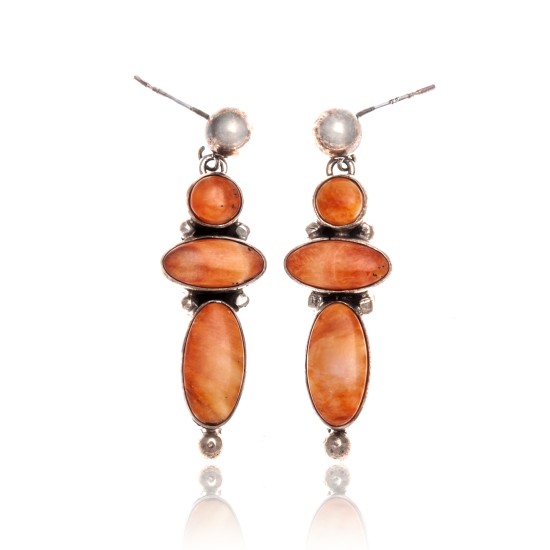 Orange Spiny Oyster .925 Starling Silver Certified Authentic Navajo Native American Handmade Post Earrings  18198-30