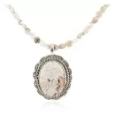 Oval .925 Sterling Silver Navajo Necklace with White Howlite and Turquoise 12924-1-25289