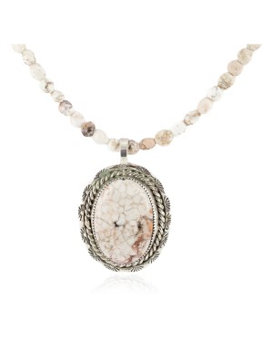 Oval .925 Sterling Silver Navajo Certified Authentic Natural White and Turquoise Native American Necklace 12924-1-25289