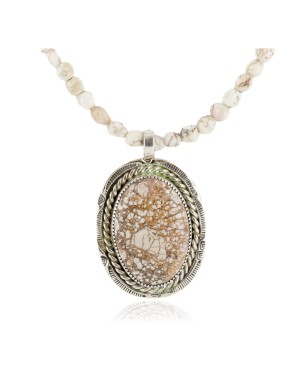 Oval .925 Sterling Silver Navajo Certified Authentic Natural White and Turquoise Native American Necklace 12924-4-25289