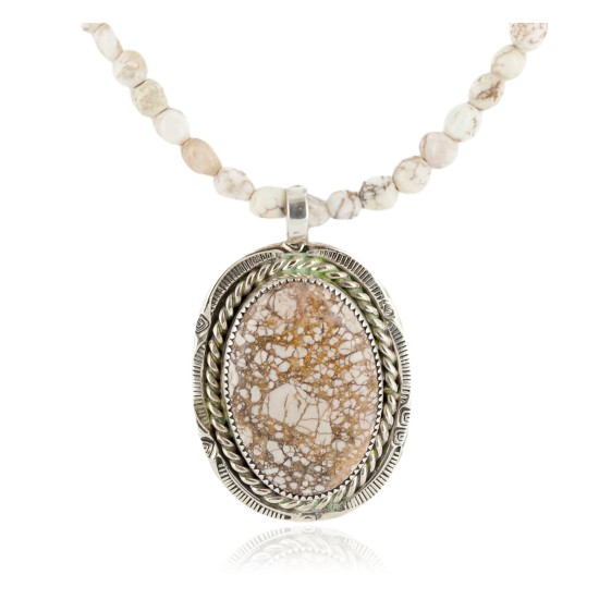 Oval .925 Sterling Silver Navajo Certified Authentic Natural White and Turquoise Native American Necklace 12924-4-25289