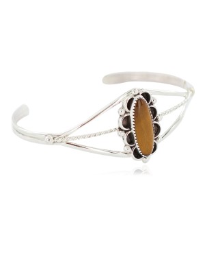 Oval Handmade Navajo Certified Authentic .925 Sterling Silver Natural Tigers Eye Native American Bracelet 13108-1