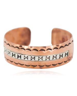 Papillon Certified Authentic Navajo .925 Sterling Silver Handmade Native American Pure Copper Bracelet 92005-13