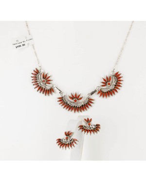 Petit Point Handmade Certified Authentic FILMER Lalio Zuni .925 Sterling Silver Natural Coral Native American Necklace 370992782922