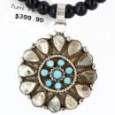 Petit Point Handmade Zuni .925 Sterling Silver Abalone and Turquoise Native American Necklace 390762726320