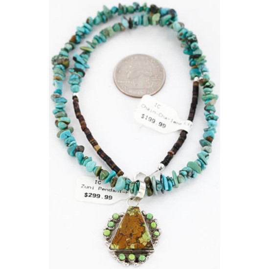 Petit Point Handmade Certified Authentic Zuni .925 Sterling Silver GASPEITE and Turquoise Native American Necklace 371021089342