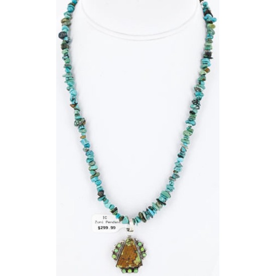 Petit Point Handmade Certified Authentic Zuni .925 Sterling Silver GASPEITE and Turquoise Native American Necklace 371021089342