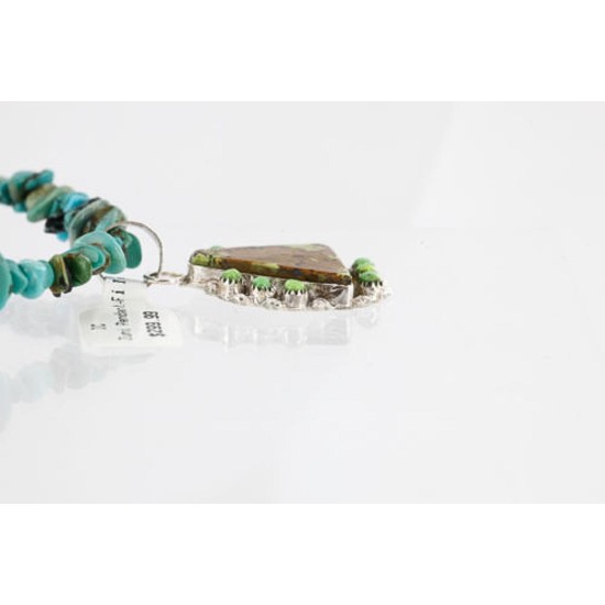 Petit Point Handmade Certified Authentic Zuni .925 Sterling Silver GASPEITE and Turquoise Native American Necklace 371021089342