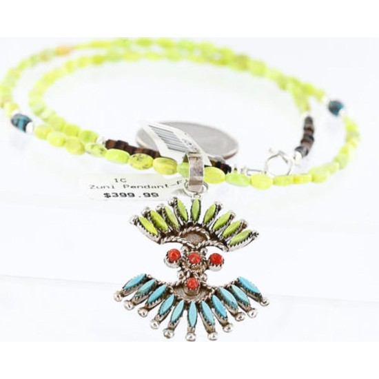 Petit Point Handmade Certified Authentic Zuni .925 Sterling Silver Gaspeite and Turquoise Native American Necklace 371032601533
