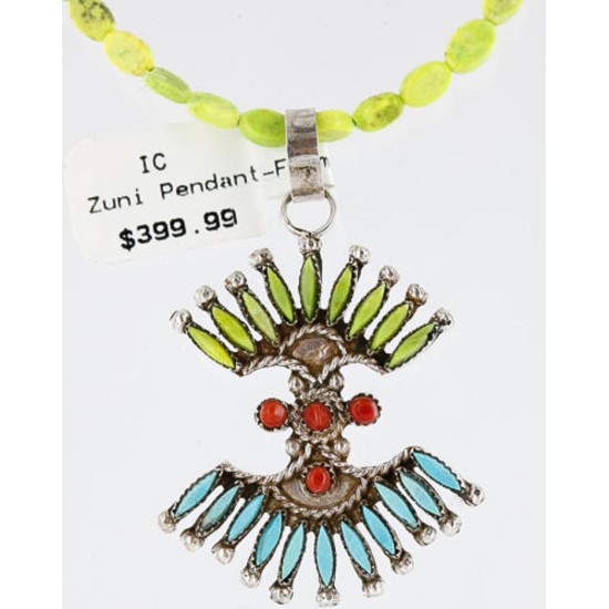 Petit Point Handmade Certified Authentic Zuni .925 Sterling Silver Gaspeite and Turquoise Native American Necklace 371032601533