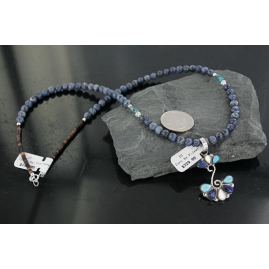 Petit Point Handmade Certified Authentic Zuni .925 Sterling Silver Lapis and Turquoise Native American Necklace 390680722251