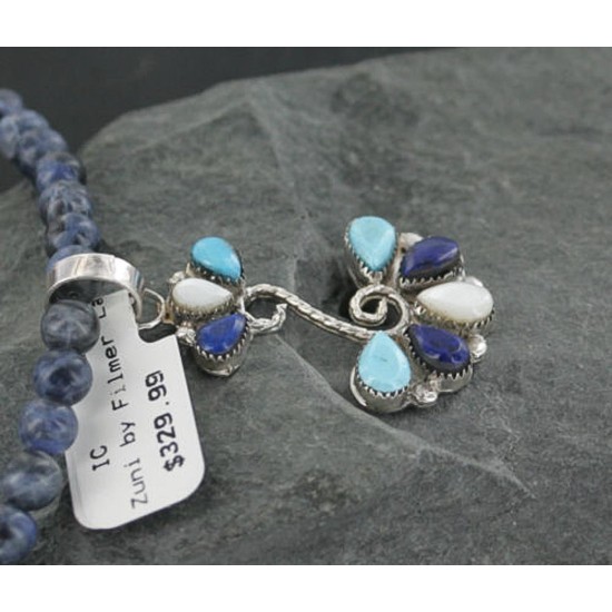 Petit Point Handmade Certified Authentic Zuni .925 Sterling Silver Lapis and Turquoise Native American Necklace 390680722251