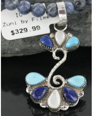 Petit Point Handmade Certified Authentic Zuni .925 Sterling Silver Lapis and Turquoise Native American Necklace 390680722251