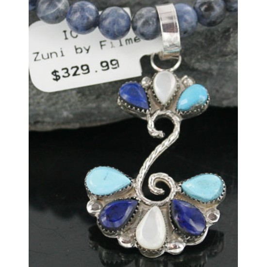 Petit Point Handmade Certified Authentic Zuni .925 Sterling Silver Lapis and Turquoise Native American Necklace 390680722251