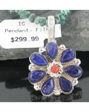 Petit Point Handmade Certified Authentic Zuni .925 Sterling Silver Lapis, Coral and Turquoise Native American Necklace 390659683293