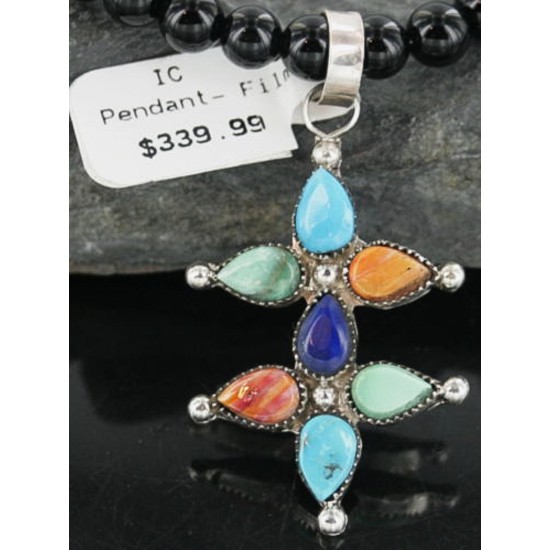 Petit Point Handmade Certified Authentic Zuni .925 Sterling Silver Multi Color Native American Necklace 370910626582