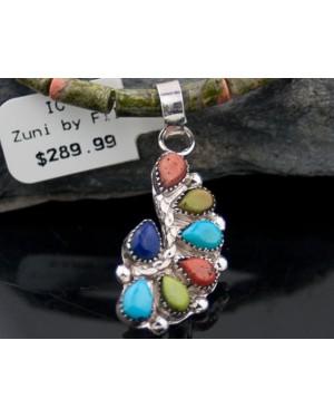 Petit Point Handmade Certified Authentic Zuni .925 Sterling Silver Multicolor and Turquoise Native American Necklace 370883660270