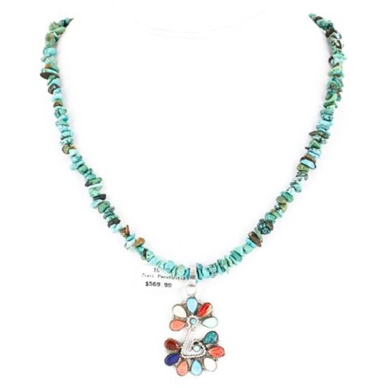 Petit Point Handmade Certified Authentic Zuni .925 Sterling Silver Multicolor and Turquoise Native American Necklace 371046957046