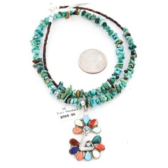 Petit Point Handmade Certified Authentic Zuni .925 Sterling Silver Multicolor and Turquoise Native American Necklace 371046957046