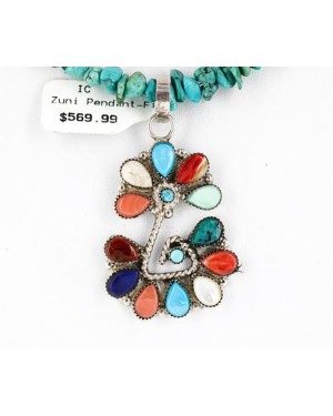 Petit Point Handmade Certified Authentic Zuni .925 Sterling Silver Multicolor and Turquoise Native American Necklace 371046957046