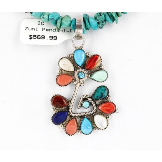 Petit Point Handmade Certified Authentic Zuni .925 Sterling Silver Multicolor and Turquoise Native American Necklace 371046957046
