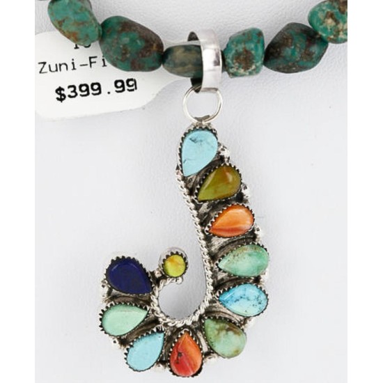 Petit Point Handmade Certified Authentic Zuni .925 Sterling Silver MULTICOLOR and Turquoise Native American Necklace 390786456391