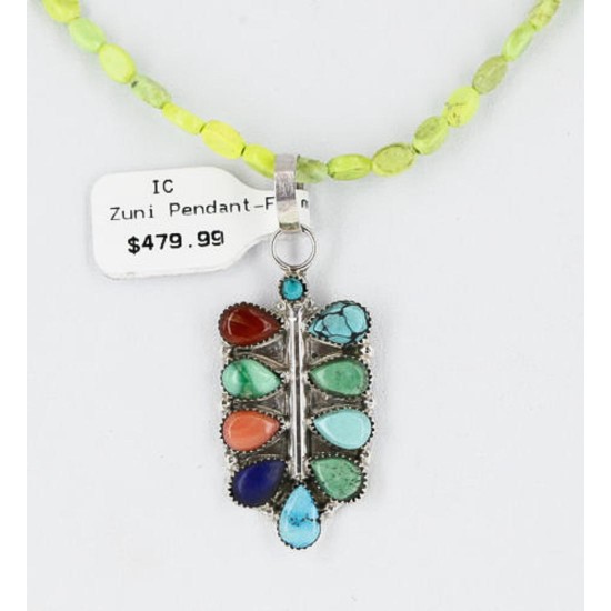 Petit Point Handmade Certified Authentic Zuni .925 Sterling Silver Multicolor Gaspeite and Turquoise Native American Necklace 390886252965