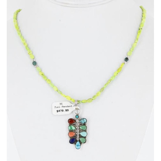 Petit Point Handmade Certified Authentic Zuni .925 Sterling Silver Multicolor Gaspeite and Turquoise Native American Necklace 390886252965