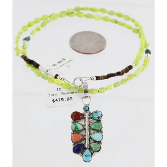 Petit Point Handmade Certified Authentic Zuni .925 Sterling Silver Multicolor Gaspeite and Turquoise Native American Necklace 390886252965