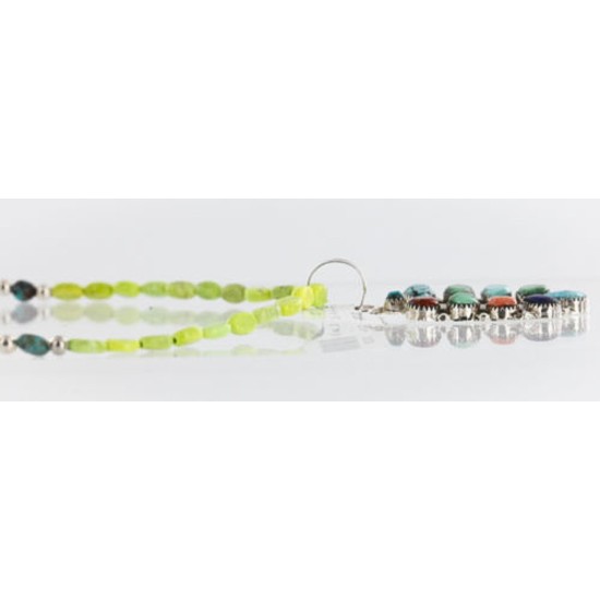 Petit Point Handmade Certified Authentic Zuni .925 Sterling Silver Multicolor Gaspeite and Turquoise Native American Necklace 390886252965