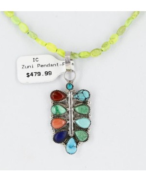 Petit Point Handmade Certified Authentic Zuni .925 Sterling Silver Multicolor Gaspeite and Turquoise Native American Necklace 390886252965