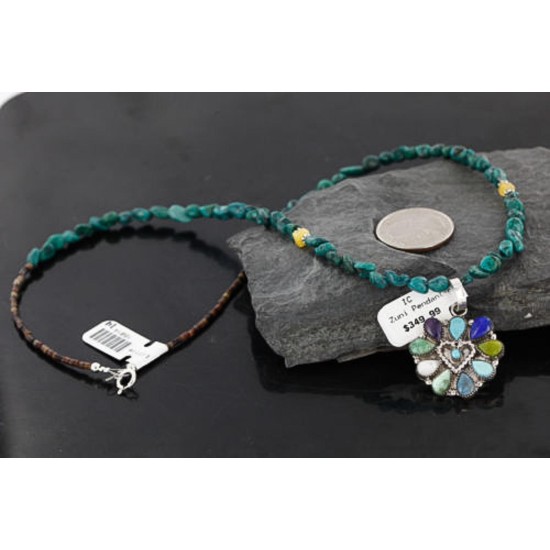 Petit Point Handmade Certified Authentic Zuni .925 Sterling Silver Multicolor Native American Necklace 390743187700