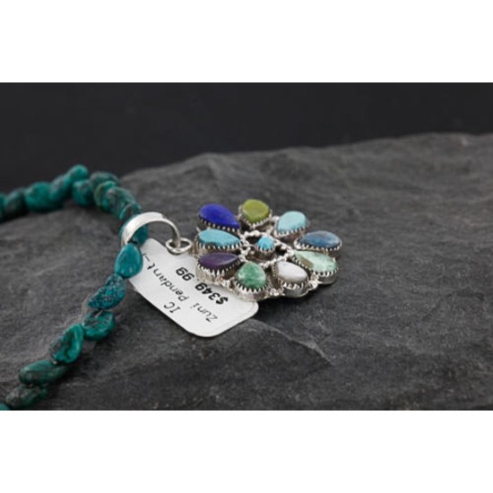 Petit Point Handmade Certified Authentic Zuni .925 Sterling Silver Multicolor Native American Necklace 390743187700