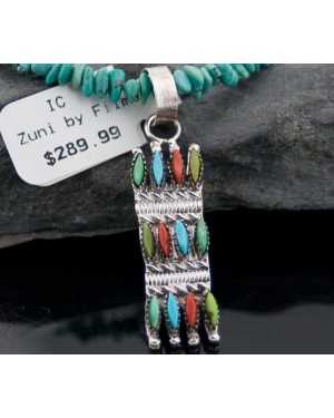 Petit Point Handmade Certified Authentic Zuni .925 Sterling Silver Multicolor Stone and Turquoise Native American Necklace 370883170307