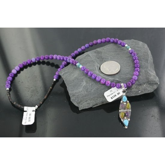 Petit Point Handmade Certified Authentic Zuni .925 Sterling Silver MultiColor Stone and Turquoise Native American Necklace 390670221207
