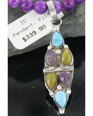 Petit Point Handmade Certified Authentic Zuni .925 Sterling Silver MultiColor Stone and Turquoise Native American Necklace 390670221207