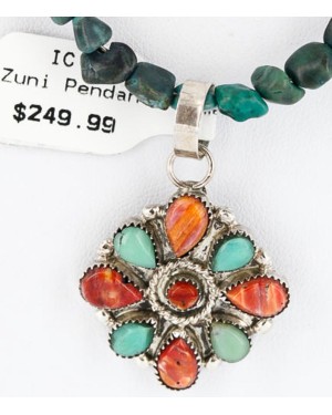 Petit Point Handmade Certified Authentic Zuni .925 Sterling Silver Multicolor Stones and Turquoise Native American Necklace 371019670715