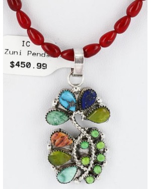 Petit Point Handmade Certified Authentic Zuni .925 Sterling Silver Multicolor Stones and Turquoise Native American Necklace 371029325501