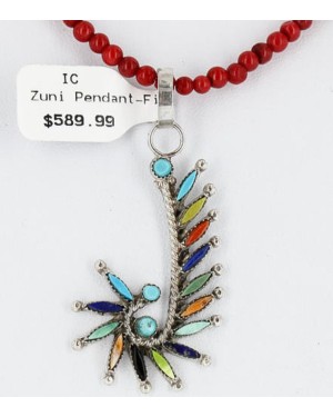 Petit Point Handmade Certified Authentic Zuni .925 Sterling Silver Multicolor Stones and Turquoise Native American Necklace 371058569934