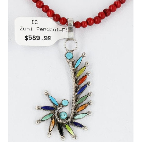 Petit Point Handmade Certified Authentic Zuni .925 Sterling Silver Multicolor Stones and Turquoise Native American Necklace 371058569934