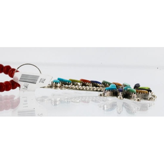 Petit Point Handmade Certified Authentic Zuni .925 Sterling Silver Multicolor Stones and Turquoise Native American Necklace 371058569934